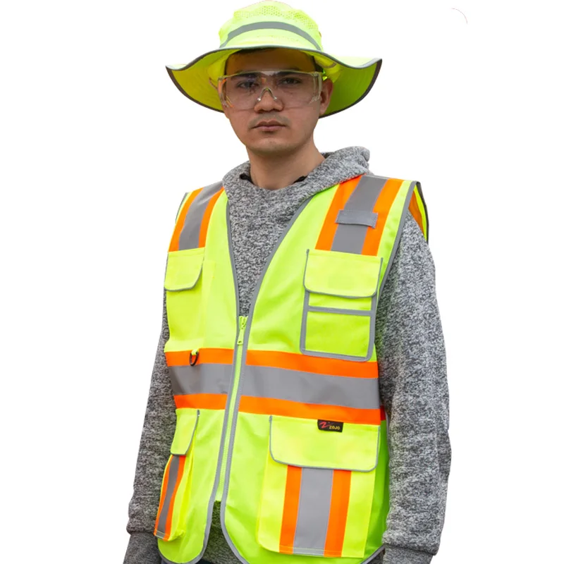 Safety Vest Reflective with Pockets and Zipper For Construction Work Gear PPE High Visibility Work vest