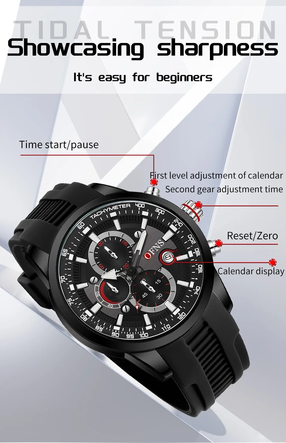 OFNS-reloj de cuarzo para hombre, cronógrafo de negocios con esfera pequeña de seis Pines, multifuncional, resistente al agua, 8024