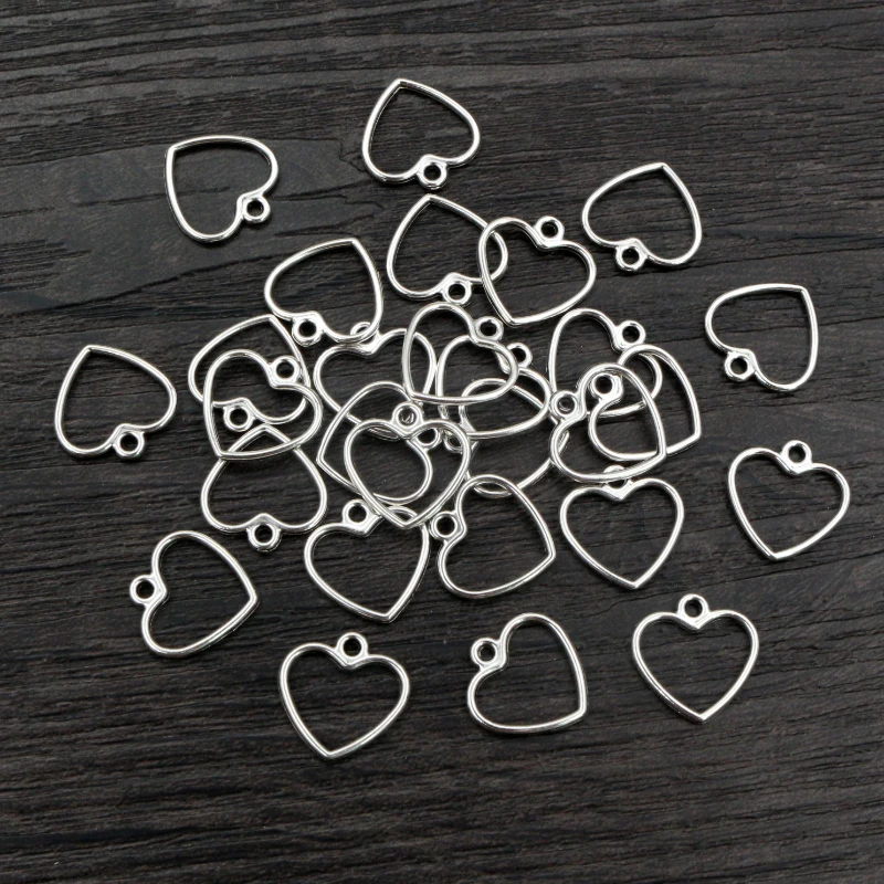 100PCS Antique Gold/Silver Color Hollow Hearts Charms Geometry Pendant Metal Alloy DIY Necklace Bracelet Earrings Marking