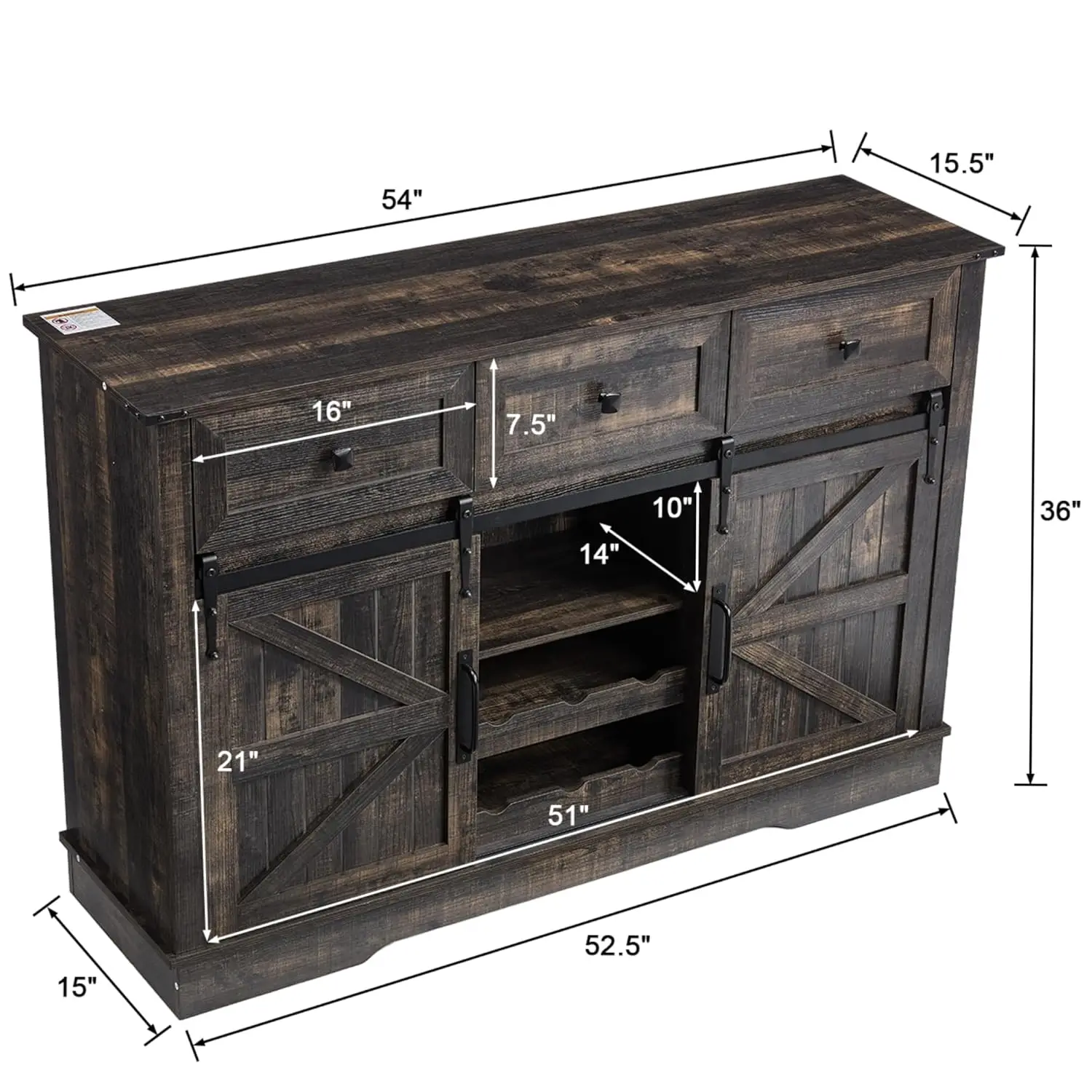 Farmhouse Bar Cabinet With Wine Rack 54" Coffee Buffet Cabinet With Sliding Barn Doors, Adjustable Shelves Rustic Buffets & Side