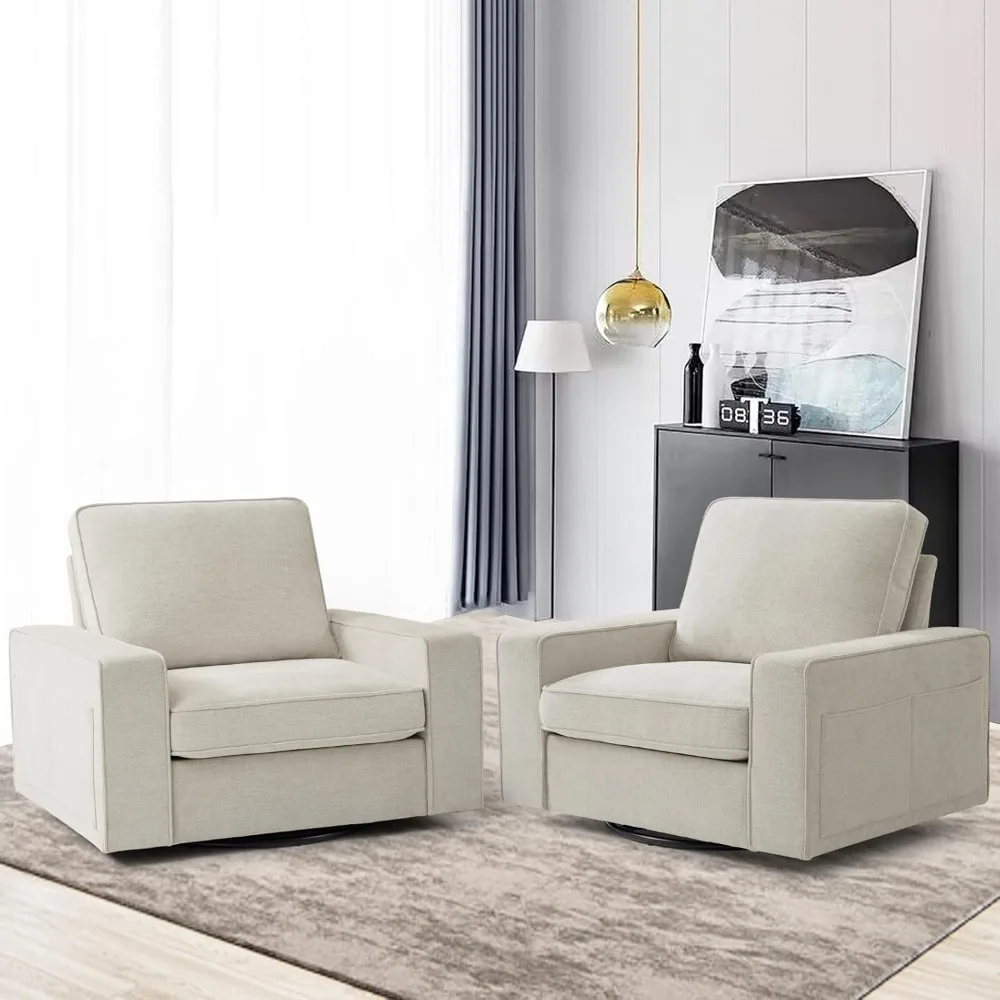 작은 공간을 위한 회전식 패브릭 악센트 의자, 원목 프레임과 탈부착 가능한 커버가 있는 거실 소파