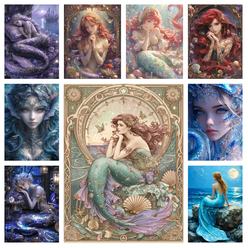 

Diy Diamond Painting 2025 New Collection Cross Stitch Kit Sea Woman Mermaid Scenery Full Rhinestone Embroidery Mosaic Wall Decor