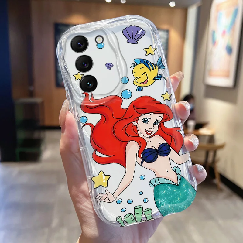 Disney The Little Mermaid Cream Phone Case For Samsung S 24 23 22 21 20 FE Ultra Plus M54 40S 22 11 10 2 2S Funda Shell Cover