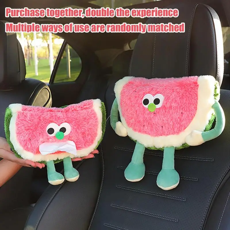 Car Backseat Napkin Holder Auto Tissue Box Auto Seat Headrest Support Pillow Watermelon Shape Car Interior Decor For Cars SUVs