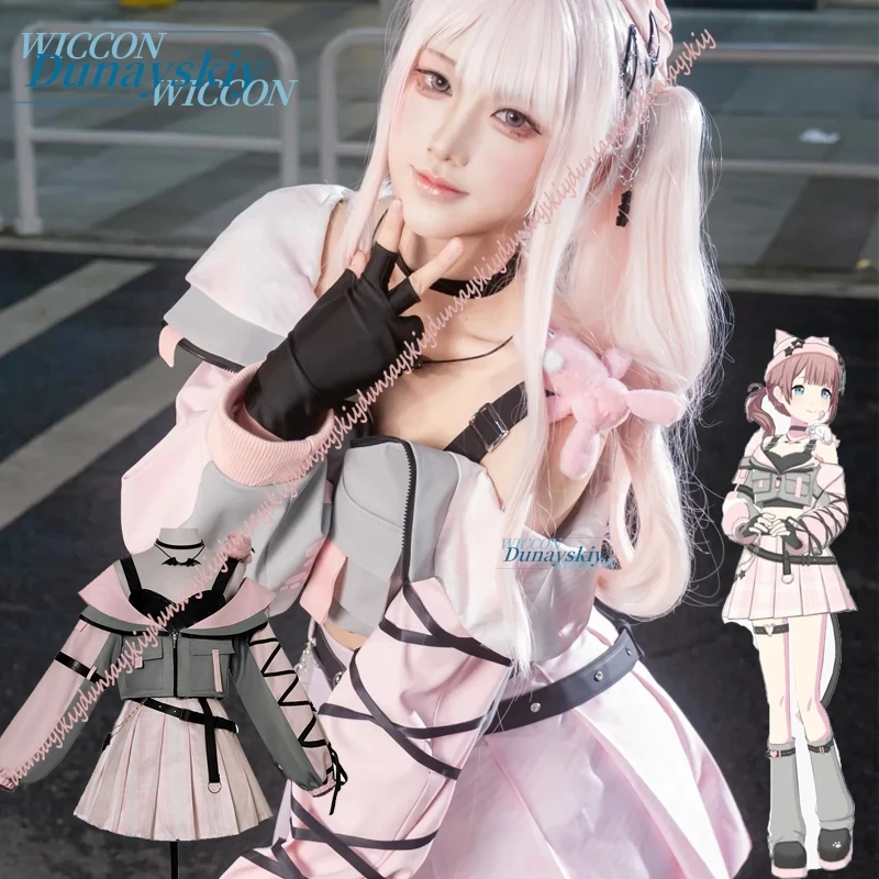

Akiyama Mizuki PJSK Cosplay costume set Jirai Kei Punk Pink Gray Coat Dress Wigs Christmas Costume Outfits