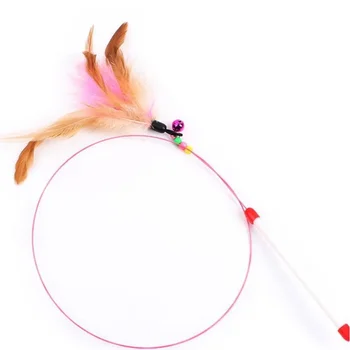Interactieve Draadveer Kat Teaser Stick Leuk Huisdier Speelgoed voor Kittens Onderhoudende Bel Veer Vis Wand Speelse Kat Accessoires