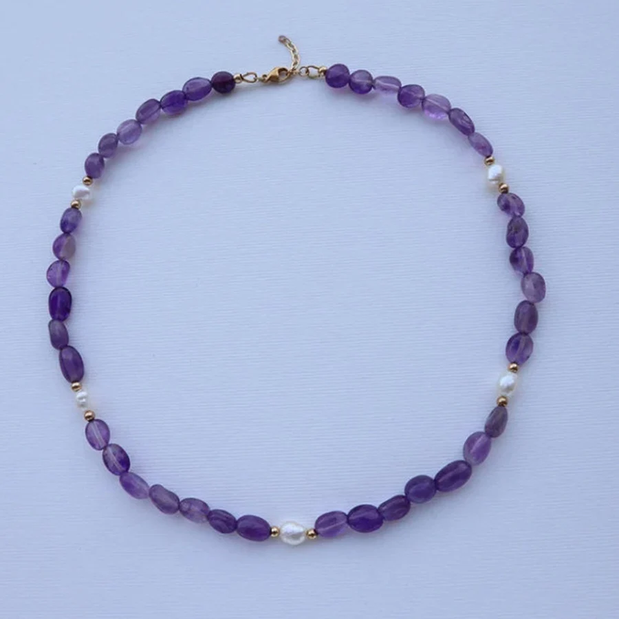 Trend Elegant Jewelry Handmade Wedding Imitation Pearl Necklace For Women Fashion Natural Purple Stone Choker Necklace N0497