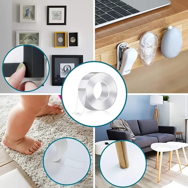 1-5Mโปร่งใสเทปกาวสองหน้ากันน้ําสติกเกอร์ใบหน้าคู่Reusable NANO Tracelessกาวเทป 20/30 มม.