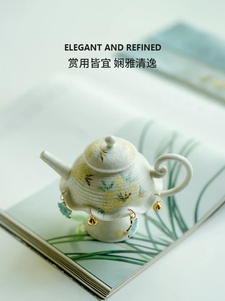 Teapot rock mine white drawing gold pure hand-painted small daisy with filter kettle creative new Chinese ceramic tea maker