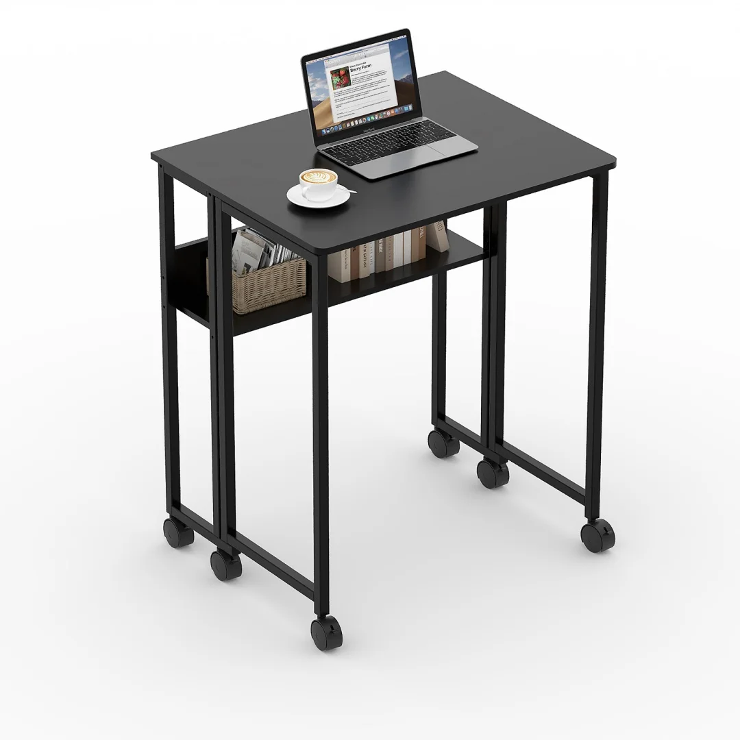 Bureau d'ordinateur portable pliant de 24,8 pouces avec plateau en panneaux de particules et cadre en métal, petit bureau d'étude compact pour le bureau à domicile
