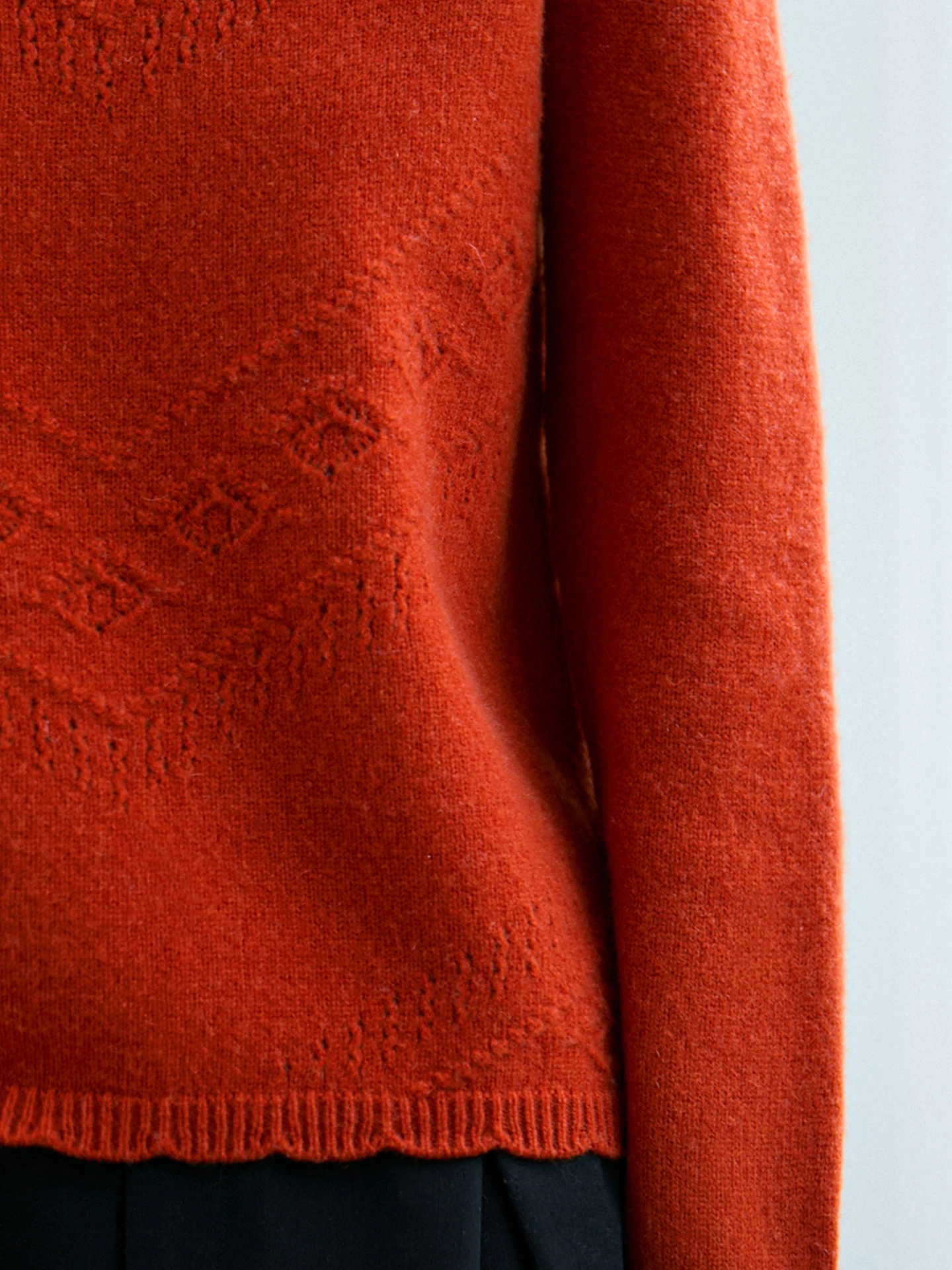 

TLOML New Women's 100% Merino Wool Thick O-neck Lace Hollow Pullover Solid Sweater Cashmere Knitwear Autumn Winter Soft Chic Top