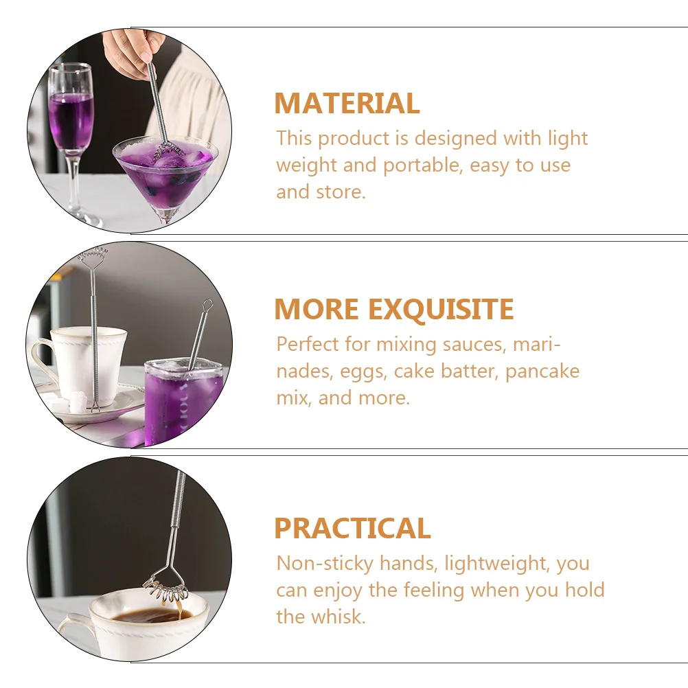

2pcs Stainless Steel Spring Head Whisks Egg Mixers Lightweight Manual Baking Tools For Kitchen Coffee Cream Cocktail Sauce