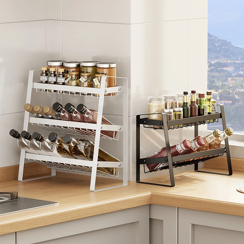 Kitchen Spice Rack Organizer Multi Layer Seasoning Condiment Shelf Bevelled Design Perfect For Seasoning Bottles