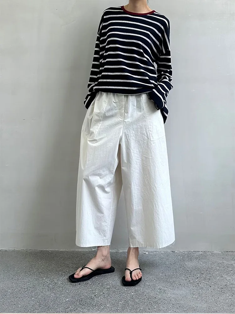 Plus-Size Summer A-Line Women's Wide-Leg Pants, Loose Thin Cropped Pants, Casual Carrot Pants
