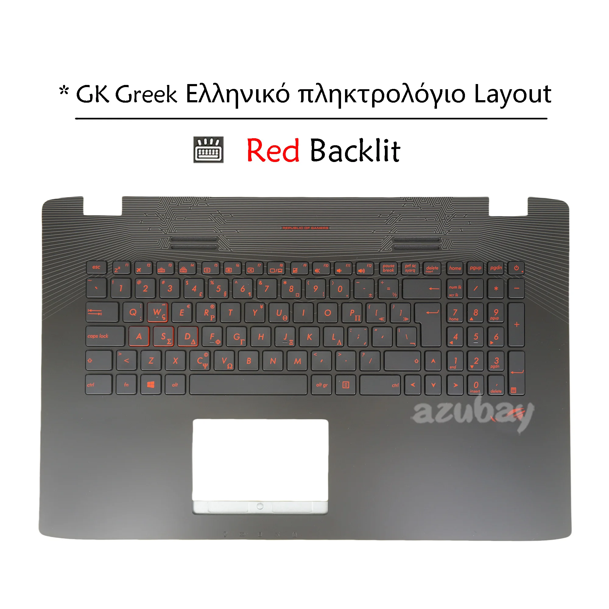 red font Red Backlit Keyboard Palmrest Case Top Cover For ASUS GL752V GL752VW GL752VL GL742V GL742VW ZX70VW Greek