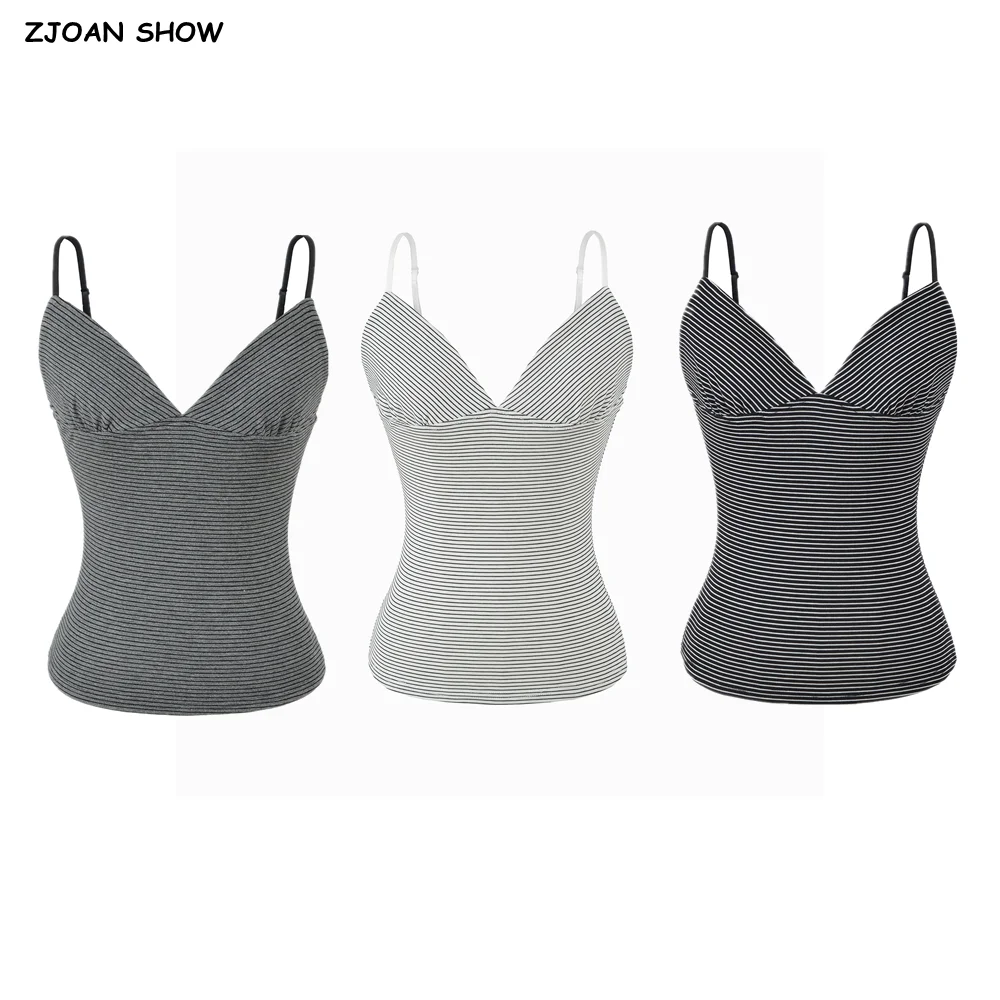 Sexy Elastic Strap Vertical stripes Camis Women Deep v neck Short Tank Tops Retro Girl Sexy Slim Crop Top Tees