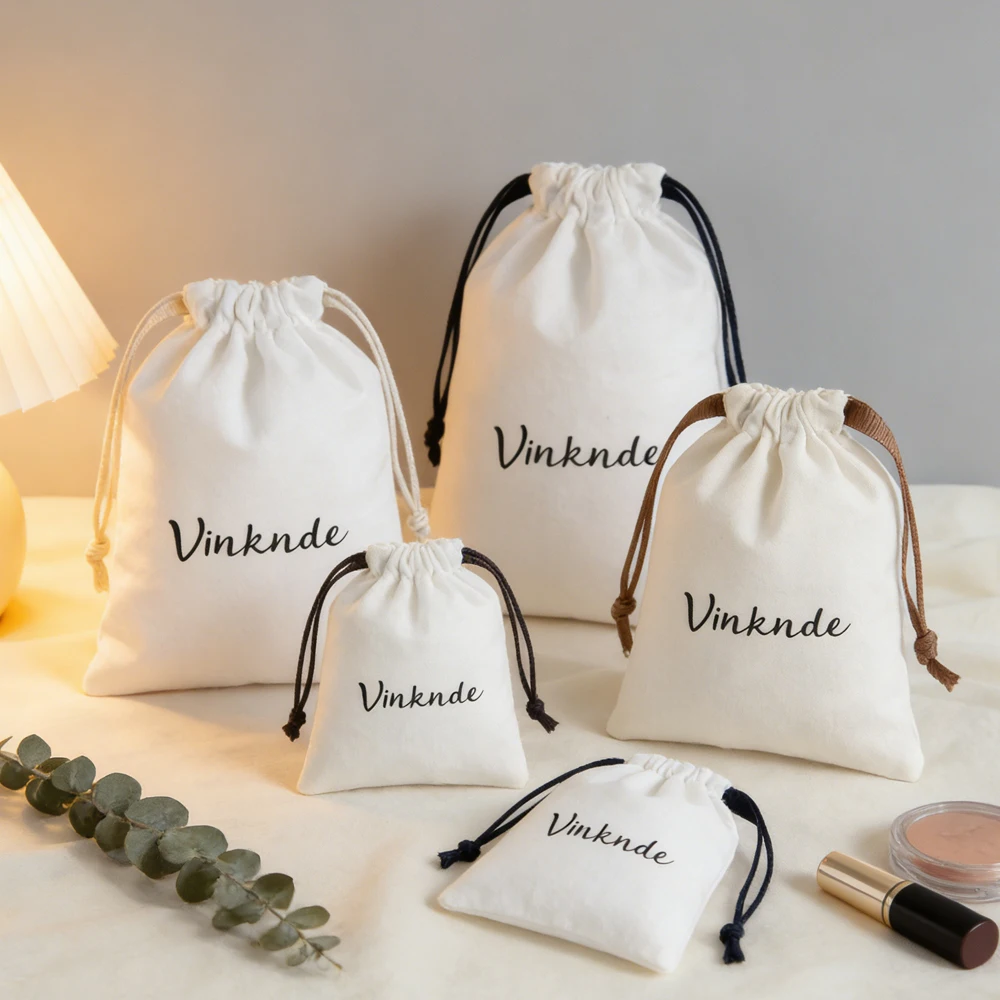 

50Pcs Personalized Logo White Cotton Canvas Bags Sachet Natural Soap Ribbon Drawstring Packaging Pouch Jewellry Cosmetic Pocket