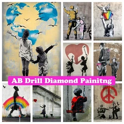 Banksy Street Graffiti Art Love Boy and Girl 5D DIY AB Drills Diamond Painting Cross Stitch Embroidery Mosaic Bedroom Decor Gift