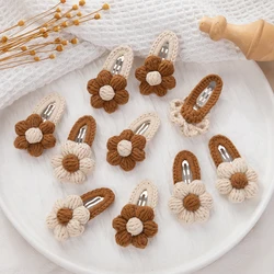 5Pcs/Lot Korean Handmade Sunflower Hair Clips for Baby Girls Crochet Hairpins Hairgrips Boutique Safety Knitted Kids Hair Bows