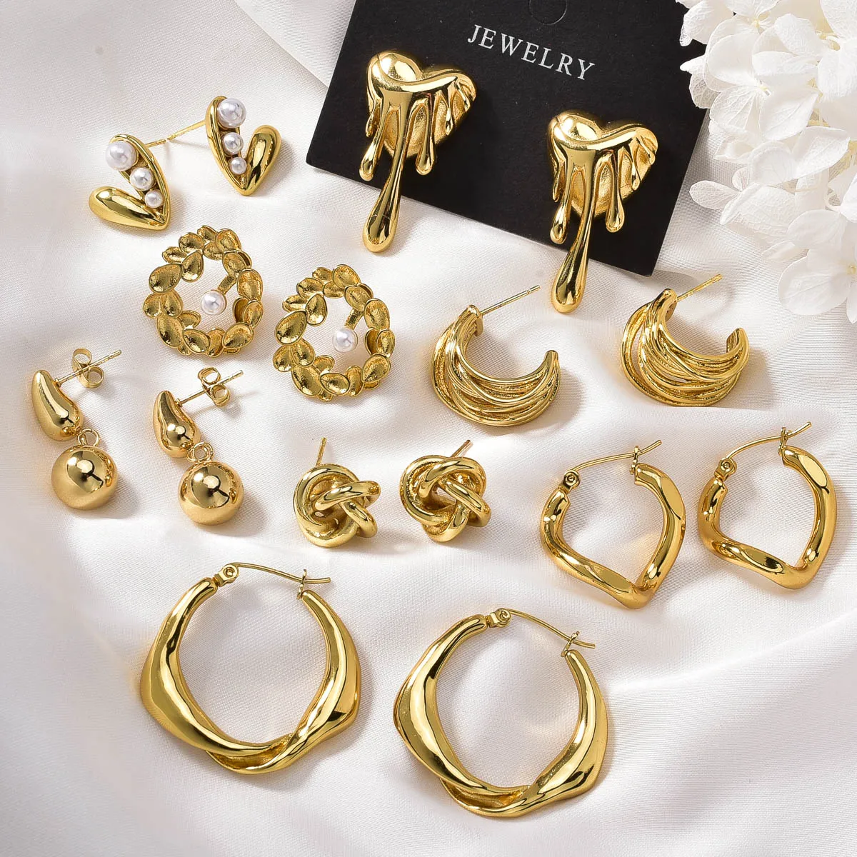Stainless Steel Hoop Stud Earrings Gold Plated Hypoallergenic Waterproof Dangle Earrings Minimalist Jewelry For Women Daily Gift