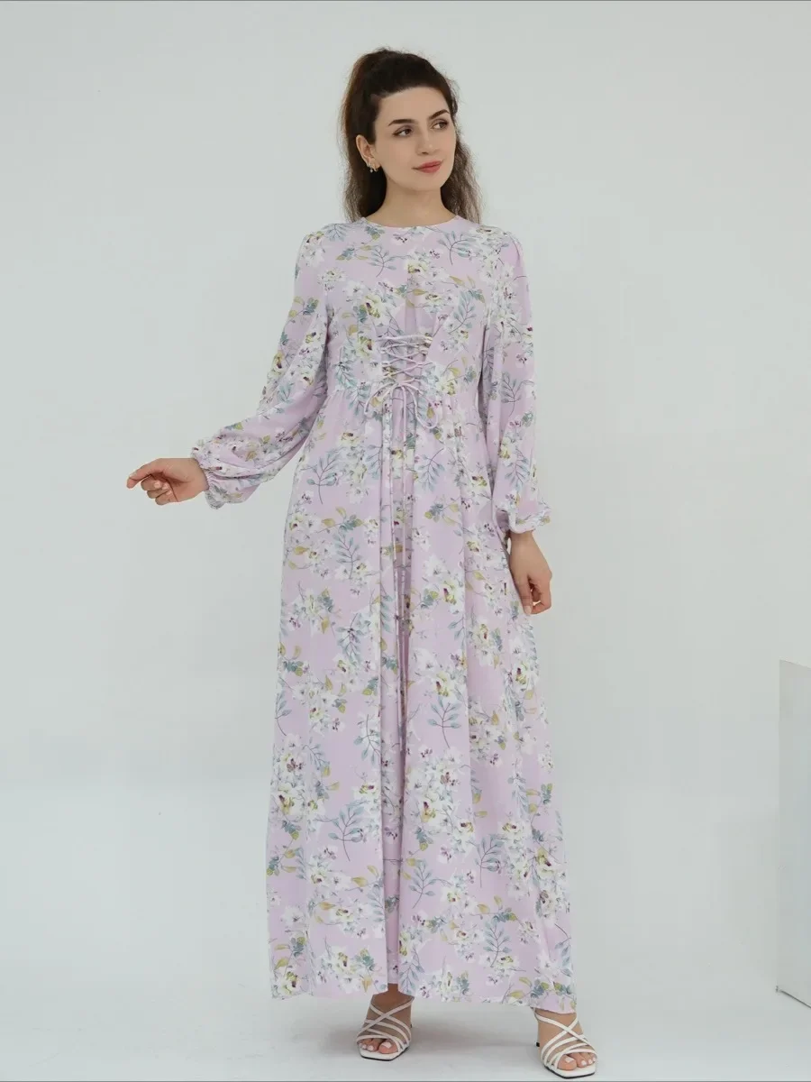 

Платье с принтом Ид, женское вечернее платье Абая, бандажные длинные платья с цветком, Рамадан, марокканский кафтан, халат Джалабия, Vestidos Largos Dubai 2025