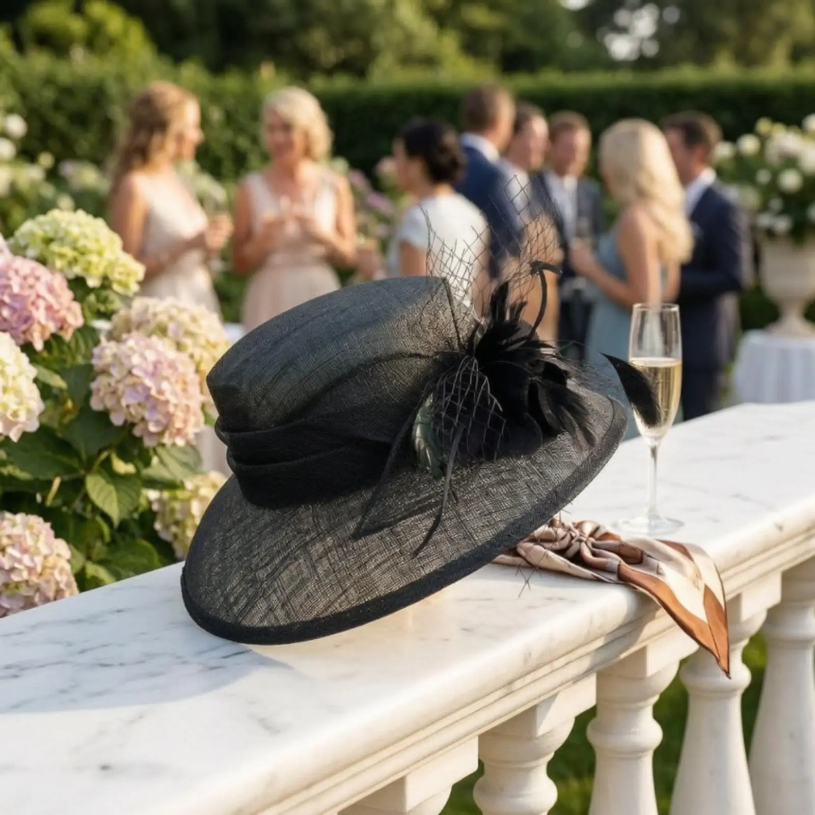 Women Sun Protection Hat Classic Brim Floral Fascinator Dress Hat Breathable Mesh Net for Weddings and Receptions