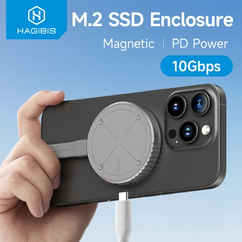 Hagibis 마그네틱 2230 NVMe SSD 인클로저, 맥세이프 SSD 케이스, USB C 3.2 Gen2 에서 NVMe PCI-E, 아이폰 16 프로 맥스 프로 레스 맥북용 