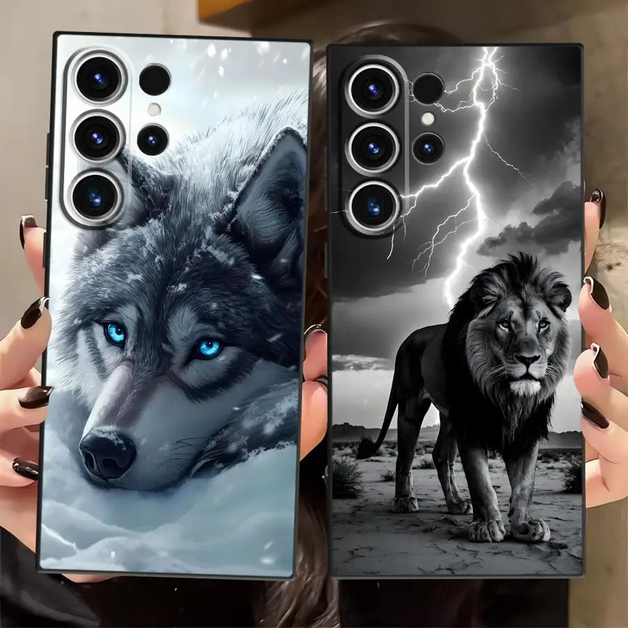 Cool Wolf Lion Black Soft Phone Cover Case for Samsung Galaxy S25+ S20 S24+ S23 FE S22 S25 Ultra S21 S24 Plus S23+ Note 20 10