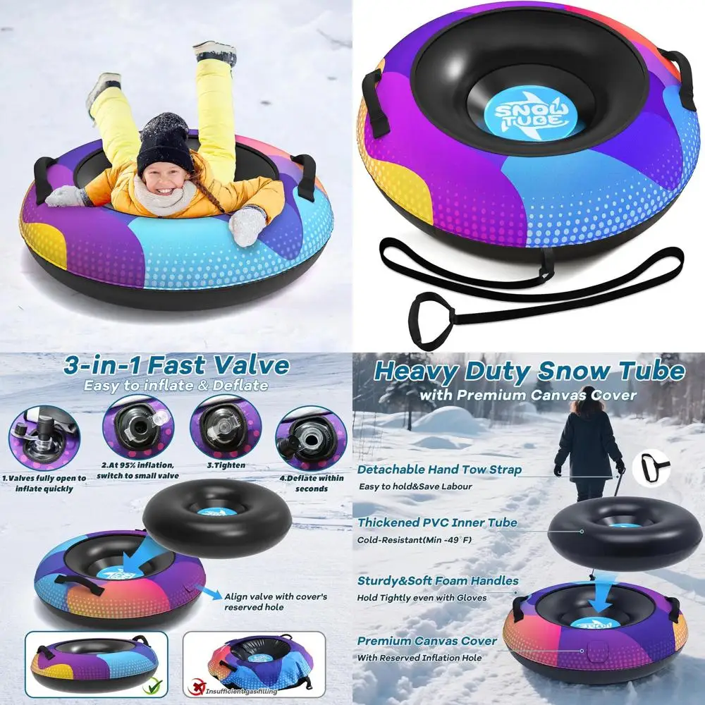 

48-Inch Heavy-Duty Inflatable Snow Sled with Canvas Cover, Thickened Bottom for Winter Fun and Outdoor Activities