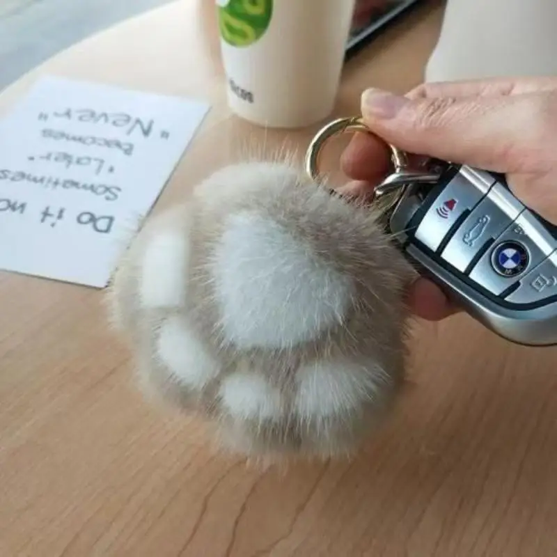 SI1PC 귀여운 봉제 인형 키링 백팩 자동차 키 펜던트 고양이 발 펜던트 키체인 푹신한 카와이 인조 모피 키체인