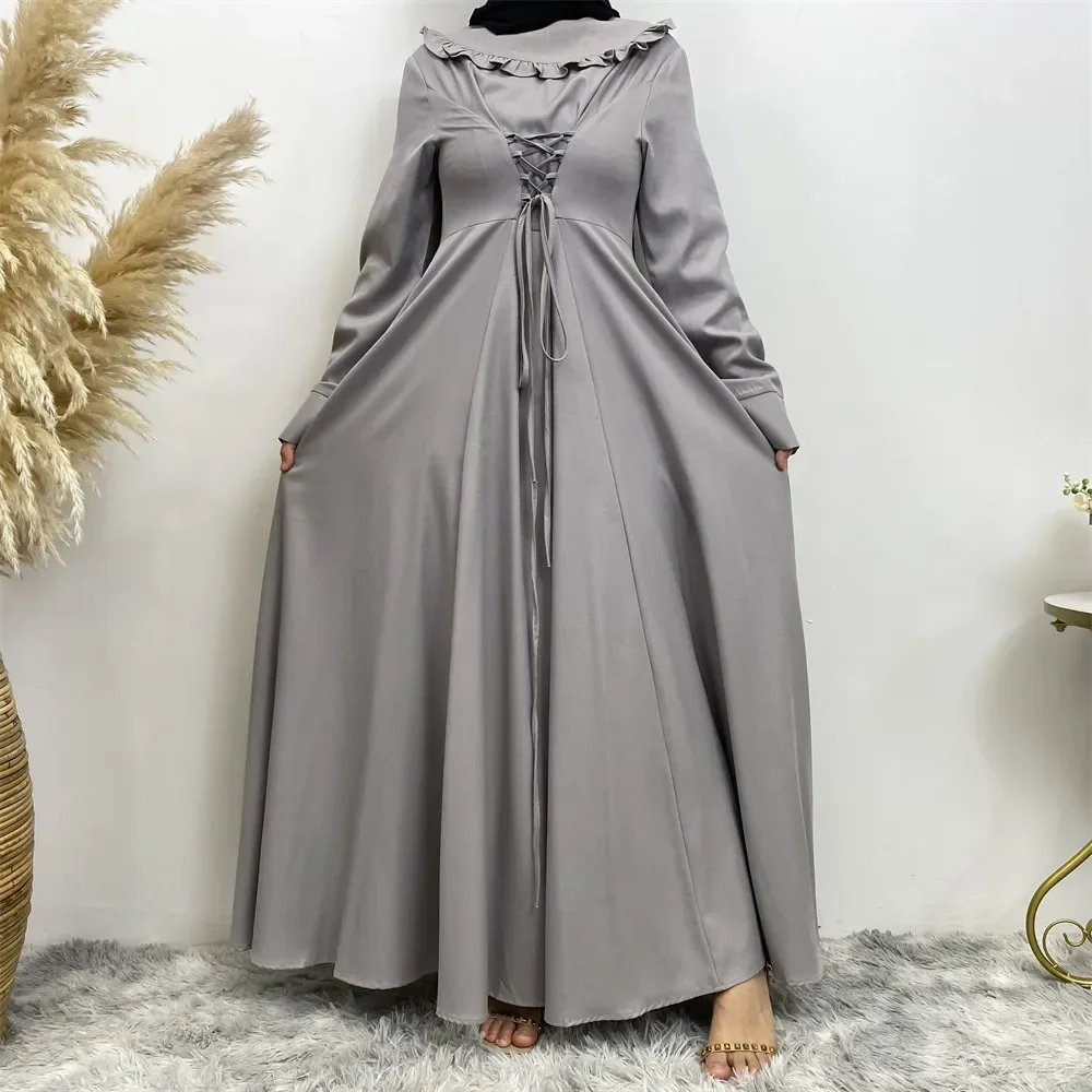 Long-sleeved Muslim Dress Evening Party Dress Islamic Clothing Middle East Thick A-line Skirt with Large Hem Dresses for Women