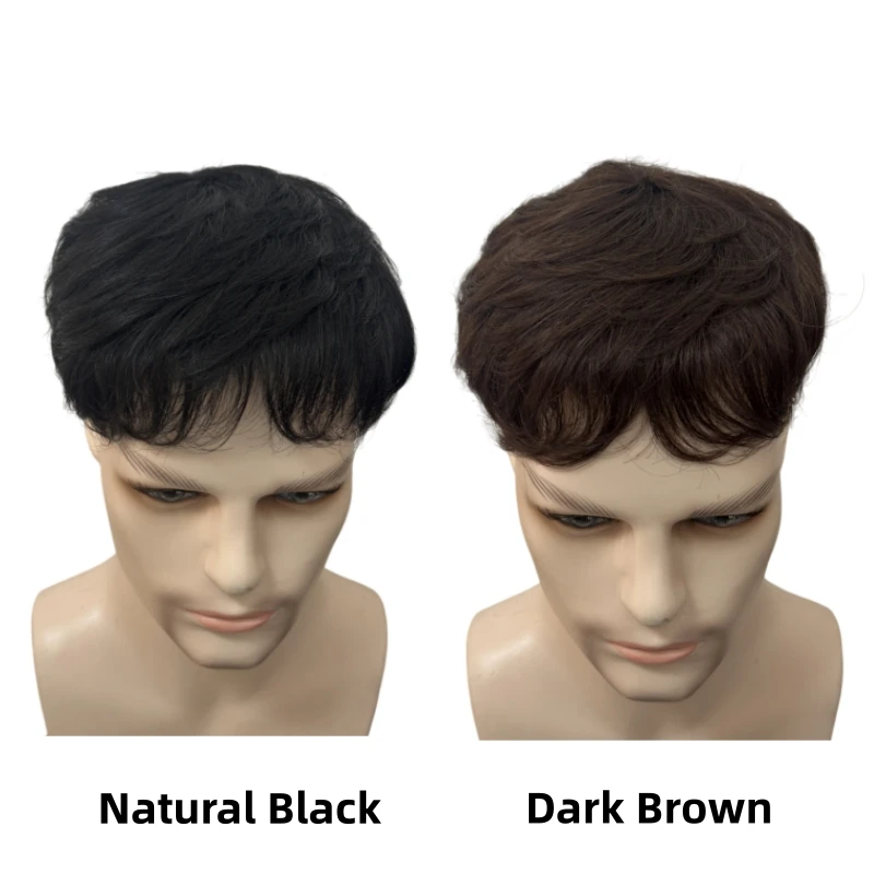 Textured Men's Wig Real Human Hair Toupee for Men Clip-On Hair Wig Natural Topper Overhead Replacement Block for Hair Loss