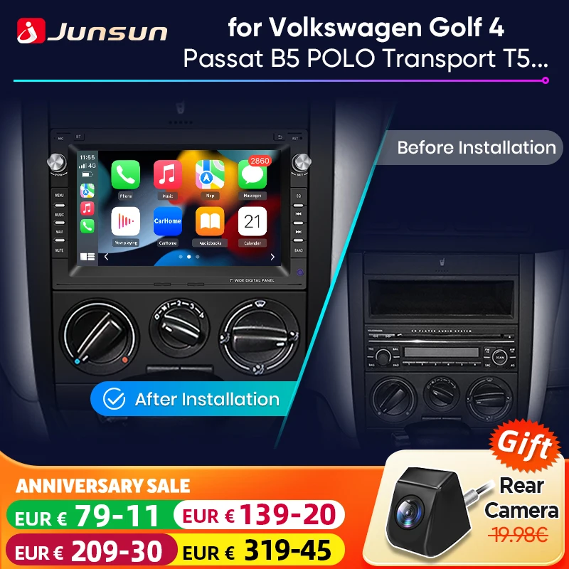 Junsun Carplay Android Auto Radio pour VW Golf 4 Passat POLO Transport T5 Multivan siège Jetta voiture systèmes Intellielligent stéréo
