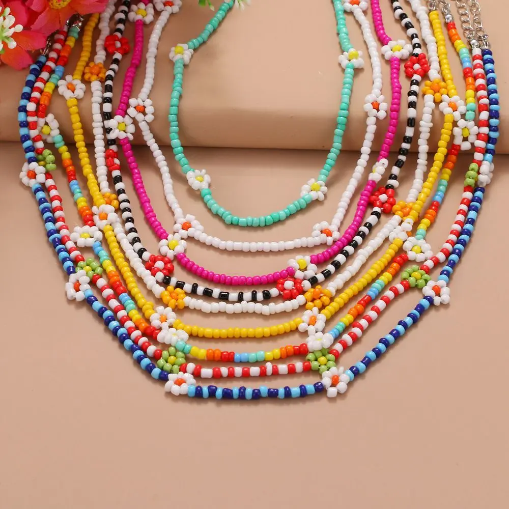 Fashion Summer Vacation Lovely Jewelry Gift Female Flowers Beaded Necklace Women Necklace Bohemia Choker Clavicle Necklace