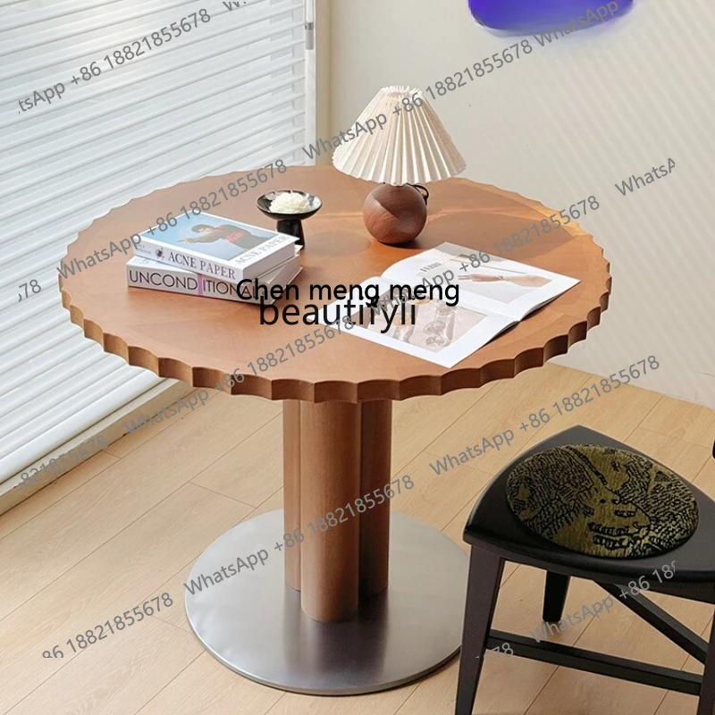 

E153 Round table medium antique solid wood round dining table log style round household cherry wood table