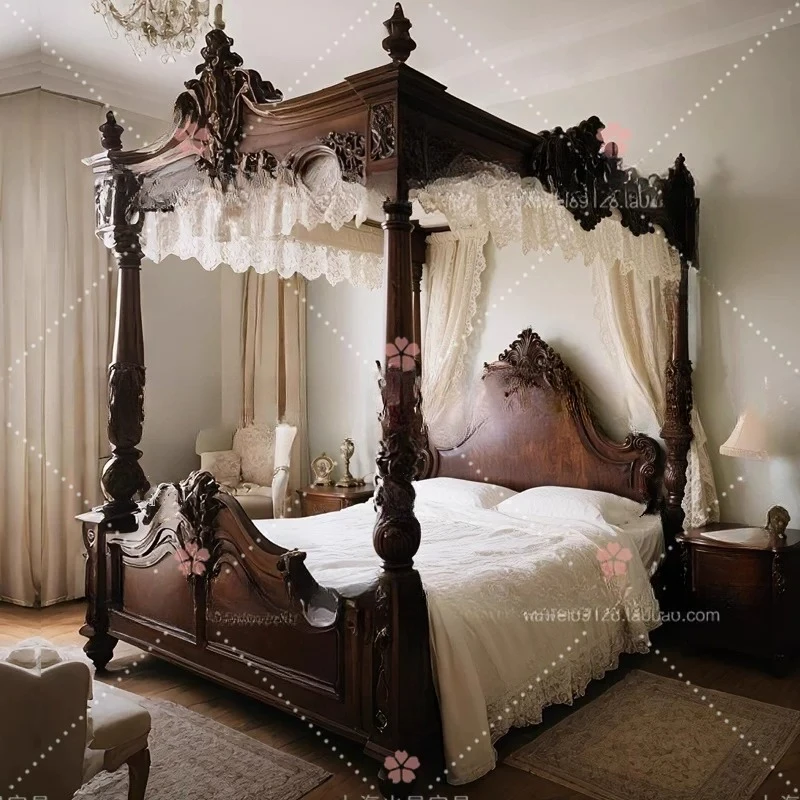 American rural antique bedroom double bed 1.8 meters retro wedding bed