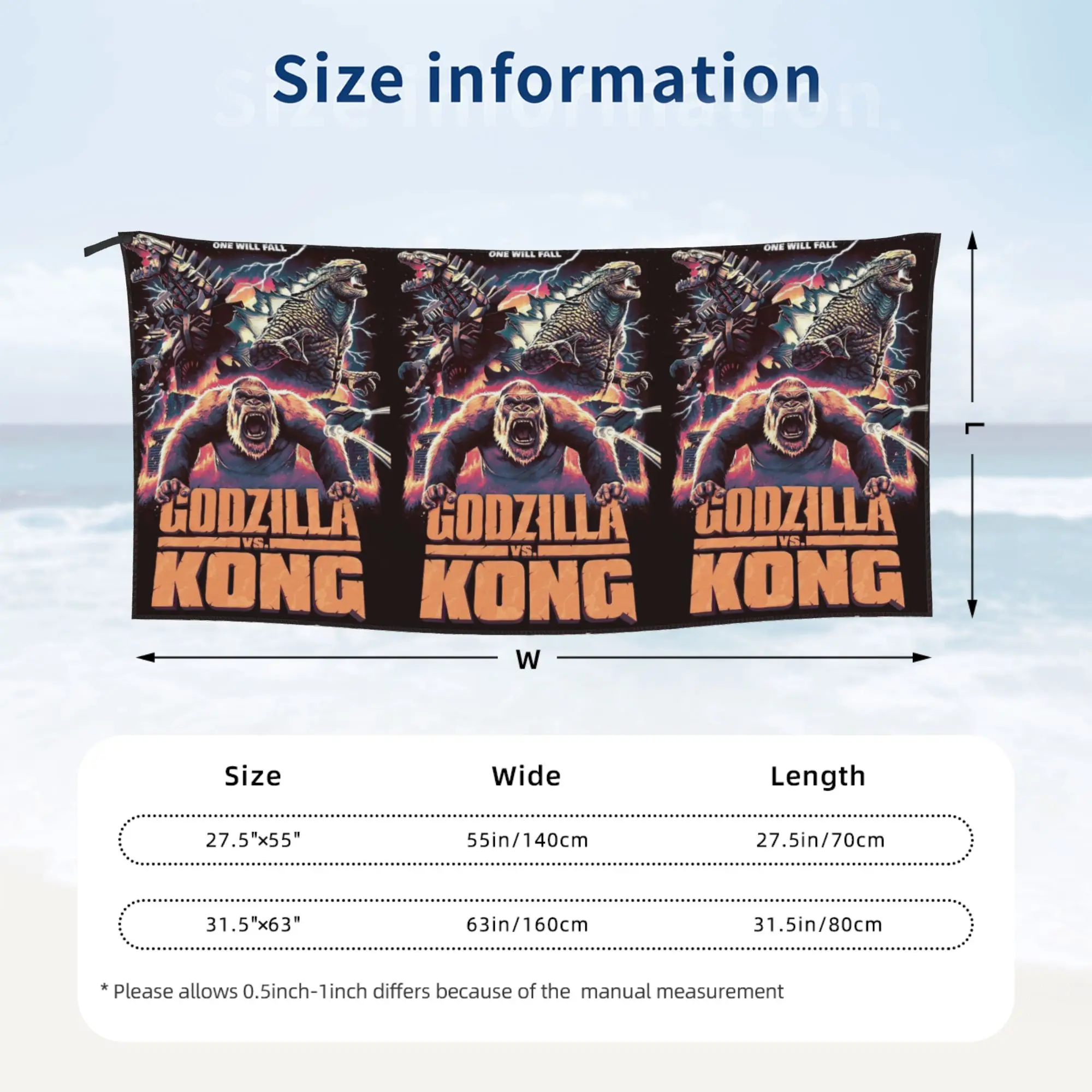 Godzillaed Minus One Half Face Movie Poster Monster King  Beach Towel Soft Microfiber Quick Dry Absorbent Quick Towels For Bath view 6