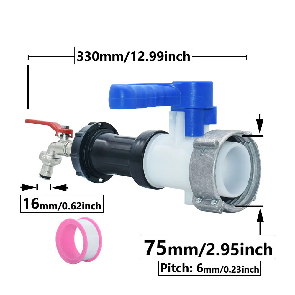IBC Water Tank Tap Connector S60 75mm to 16mm Nipple Valve Faucet Hose Connector Extension Fittings For 1000L Outdoor Ton