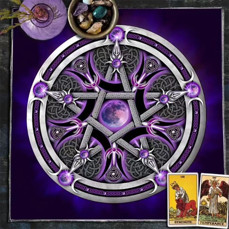 Pentacle Moon Phase Serpent Elemental Tarot Cloth Divination Mat Witchcraft Wiccan Ritual Altar Decor