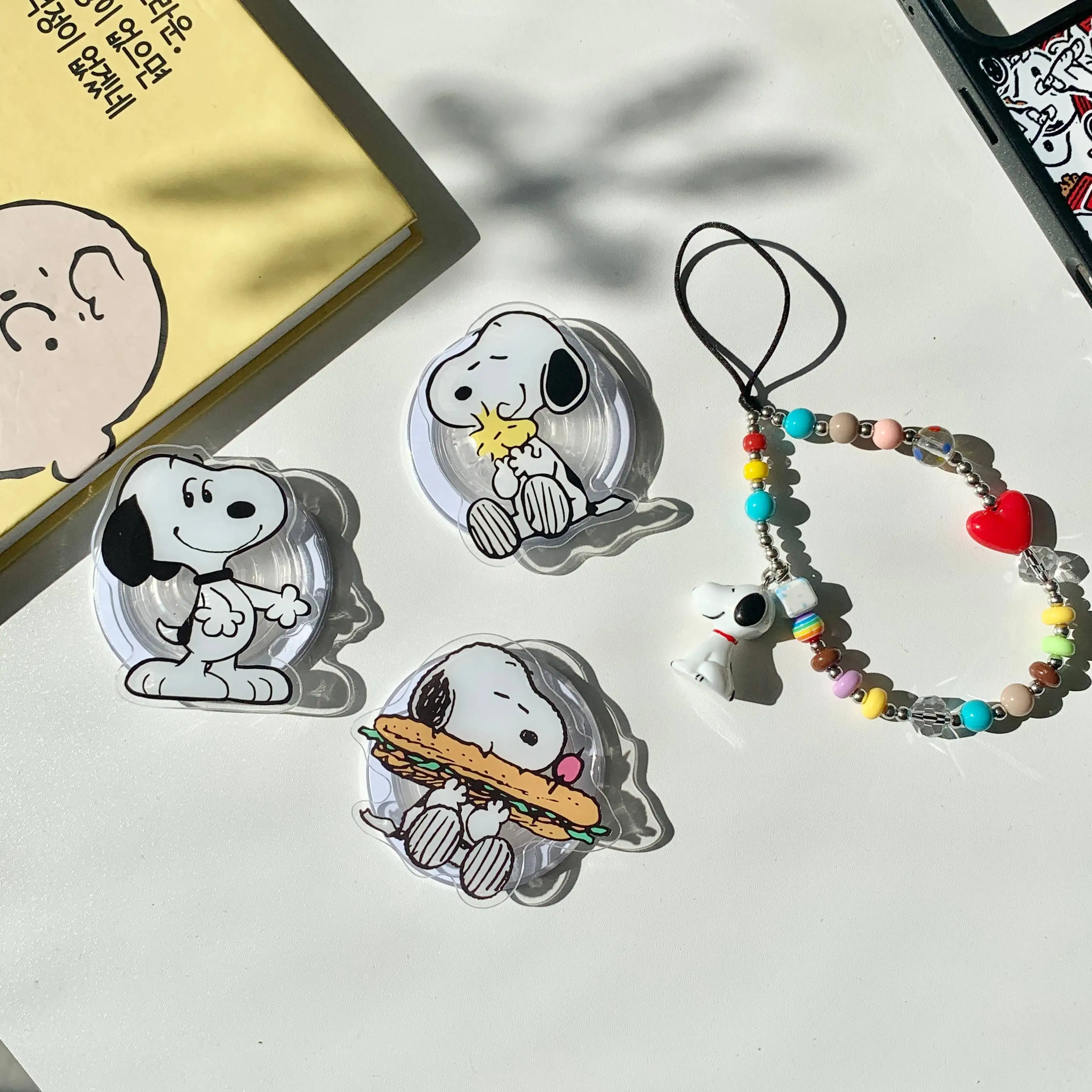 

Foodie Edition Phone Grip With Snoopy&Woodstock Magnetic Phone Stand For Samsung&IPhone Folding Back Retractable Holder Gifts