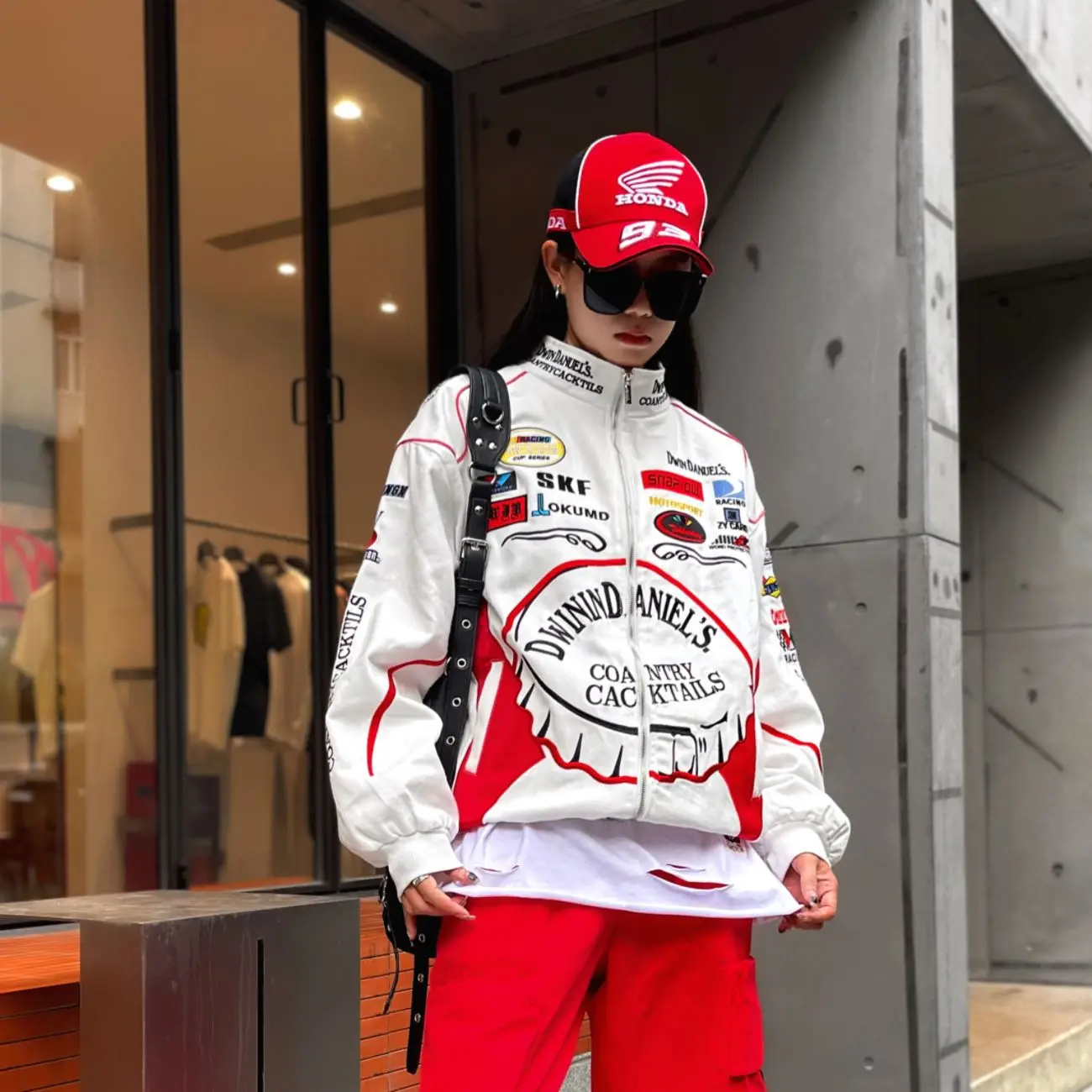 

Trend Embroidered Motorcycle Style Baseball Jackets for Women New Korean Fashion Coats Spring Autumn Loose Pilot Jacket