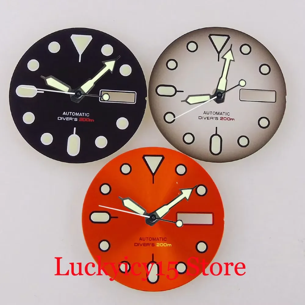 Watch Modify Parts 29MM Sterile White/Black/Orange Watch Dial Face Date Window Luminous Index Fit NH35A NH36A for SKX SRP