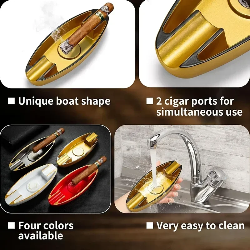 منفضة سجائر السيجار على شكل قارب الموسمية خفيفة الوزن ومحمولة منفضة سجائر فاخرة وجوية مزدوجة للمنزل والمكتب في الهواء الطلق #4