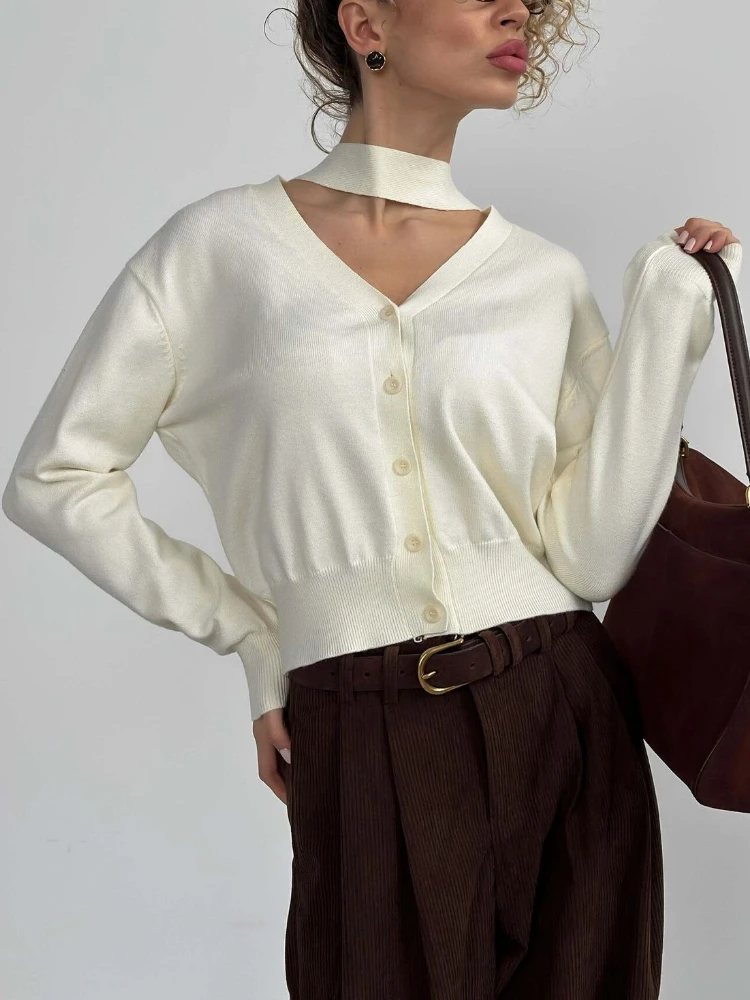 

Tossy Commuting Lace-Up Knit Sweater Cardigan For Women V Neck Tapered Waist Solid Fashion Top Clothes Female Knitwear Cardigan