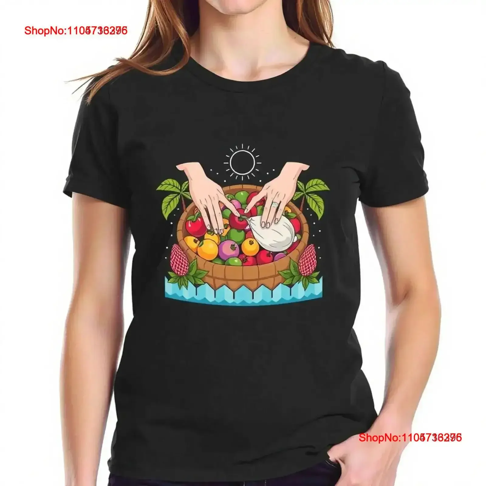 Stylish Black T Shirt with Vibrant Sun and Fruit Basket Design Casual Fit Cotton vintage Washed Comfortable graphic homme Soft