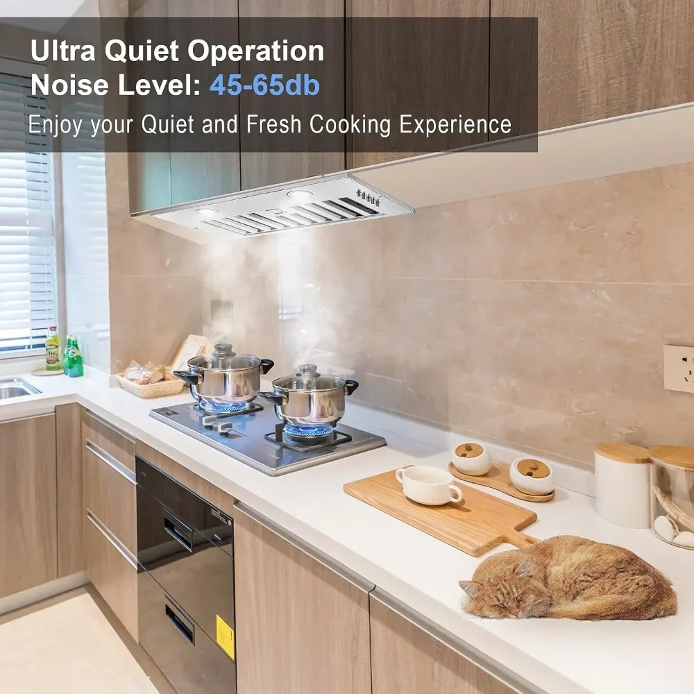 شفاط المطبخ 20 بوصة، شفاط المطبخ المدمج 600CFM، غطاء موقد قابل للتحويل بدون مجاري/بدون مجاري