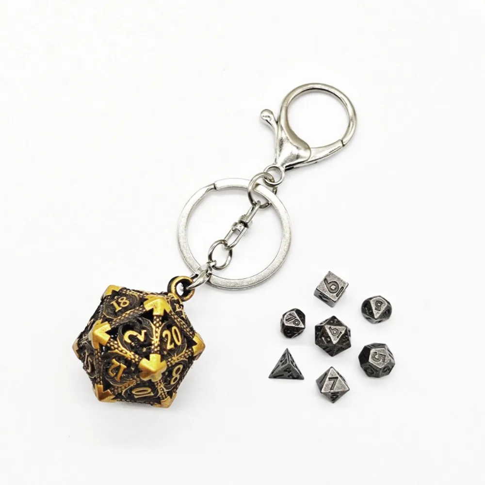 1 Set 20-sided Hollow Metal Dice Keychain TRPG Exquisite Hollow Metal Dice Keyring DND Mini Polyhedral Dice Keychain RPG Game