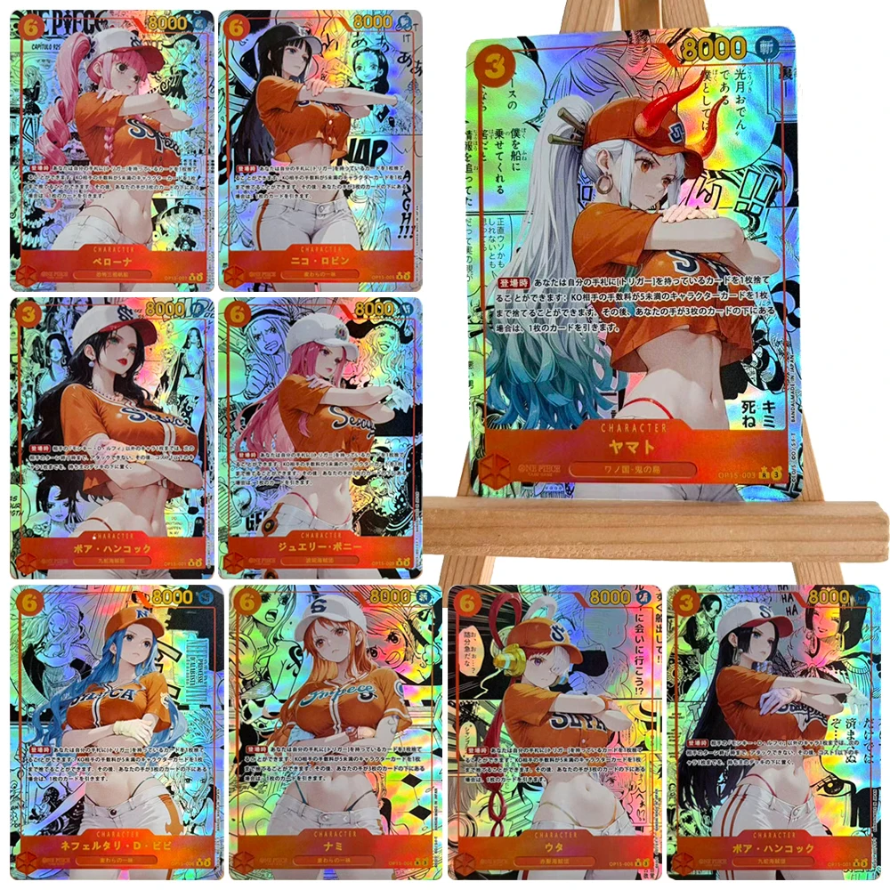 One Piece DIY 9PCS Nami Hancock Robin Uta Perona Vivi Yamato Holographic Shimmer Laser Collectible Card Anime Festival Gift