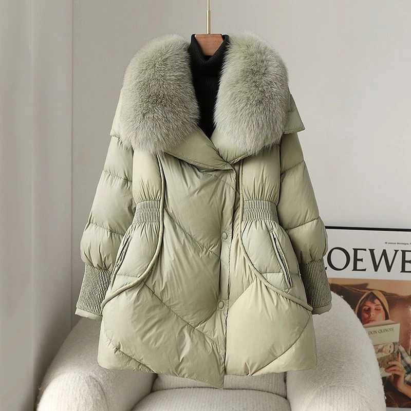 Winter New Thick Warm Down Jackets Clothing Loose Single Breasted Coat for Women White Duck Down Down Jacket Fur Collar Parkas