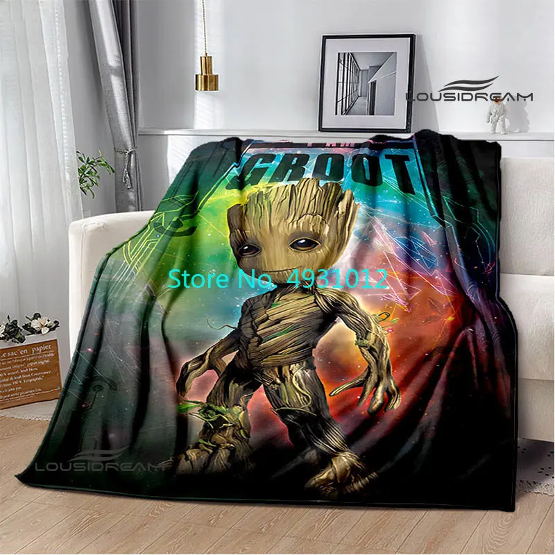 

Anime Avengers Groot Cartoon Nap Blanket 100x140cm 3D Flannel Sherpa Blankets Baby Kids Gift Throw Sofa Bedroom Decor